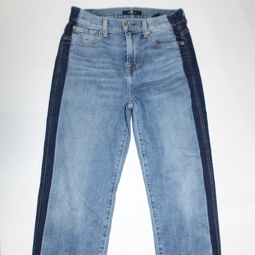 7 For All Mankind Jeans Kiki With Shadow Side Seam In Gold Coast Waves Size 26 - Picture 4 of 7
